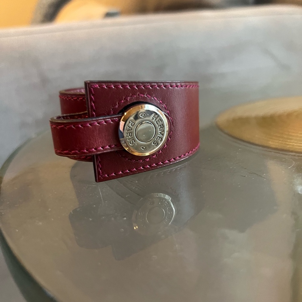 Hermes Dalvy Burgundy Leather Bracelet